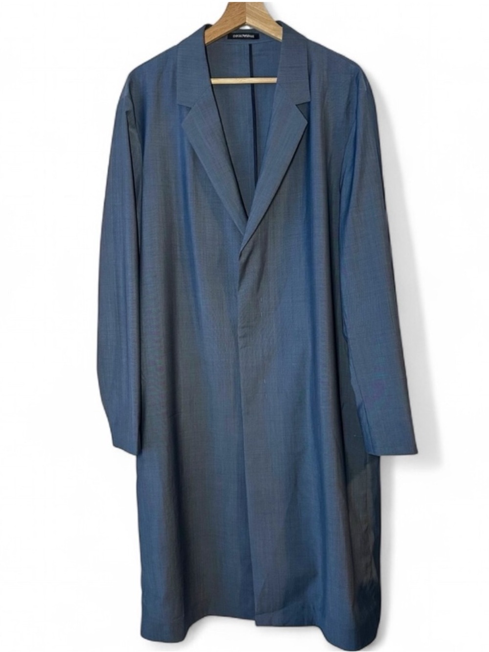 Emporio Armani Men’s Virgin Wool Duster Overcoat Men’s Long Style Gray/Navy XL